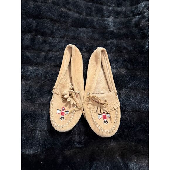 Minnetonka Thunderbird Moccasins sz 12  Women Beaded Flat Suede Shoes - Picture 2 of 5